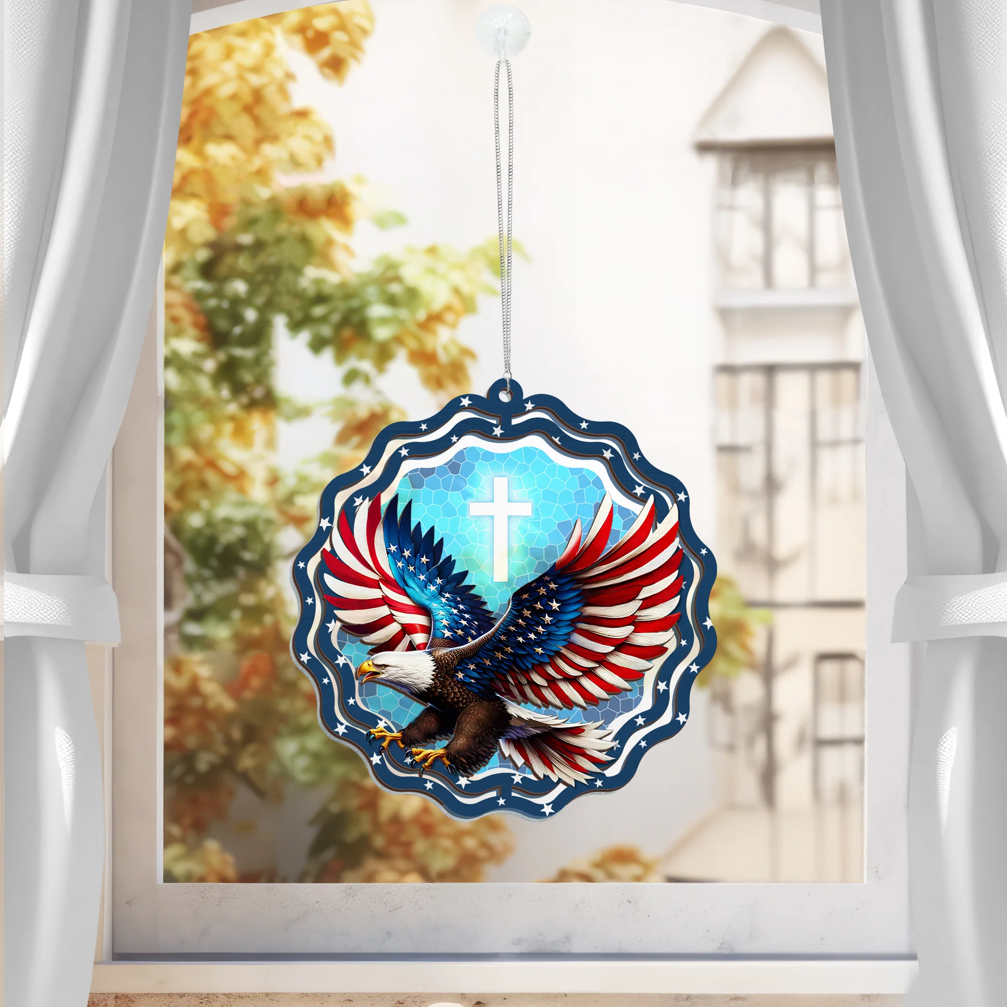 God Bless America Eagle 2 Layered Hanging Suncatcher