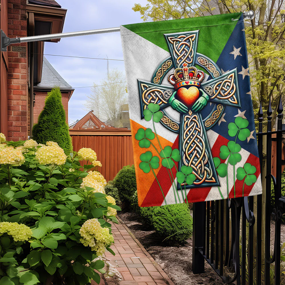 Bimipi  Irish Celtic Cross With Claddagh Ring And Heart Flag
