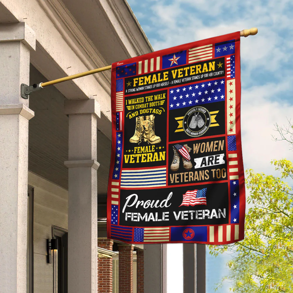 Proud Female Veteran American Flag Honoring All Who Served Patriotic Veterans Day Decor