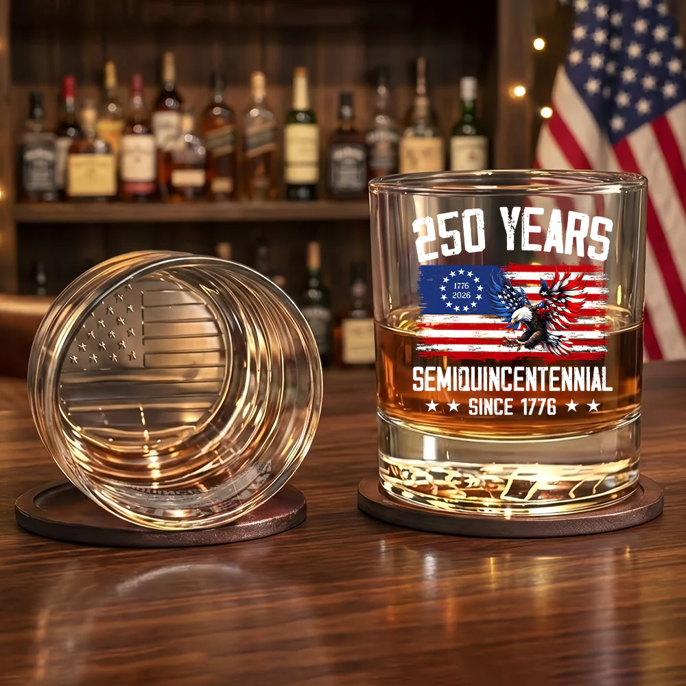 America 250th Anniversary Eagle Old Fashioned Printed Whiskey Glass