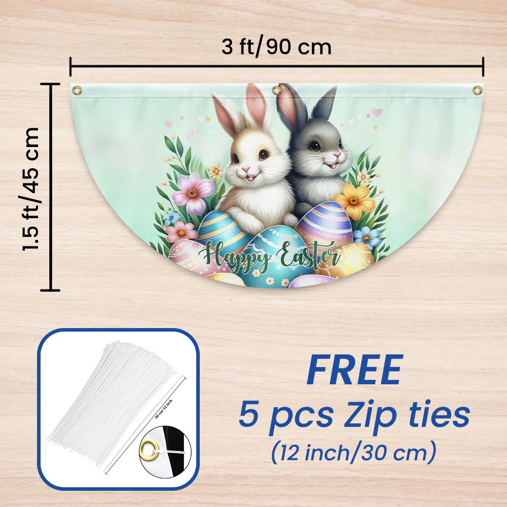 Happy Easter Bunnies Eggs Non-Pleated Fan Flag
