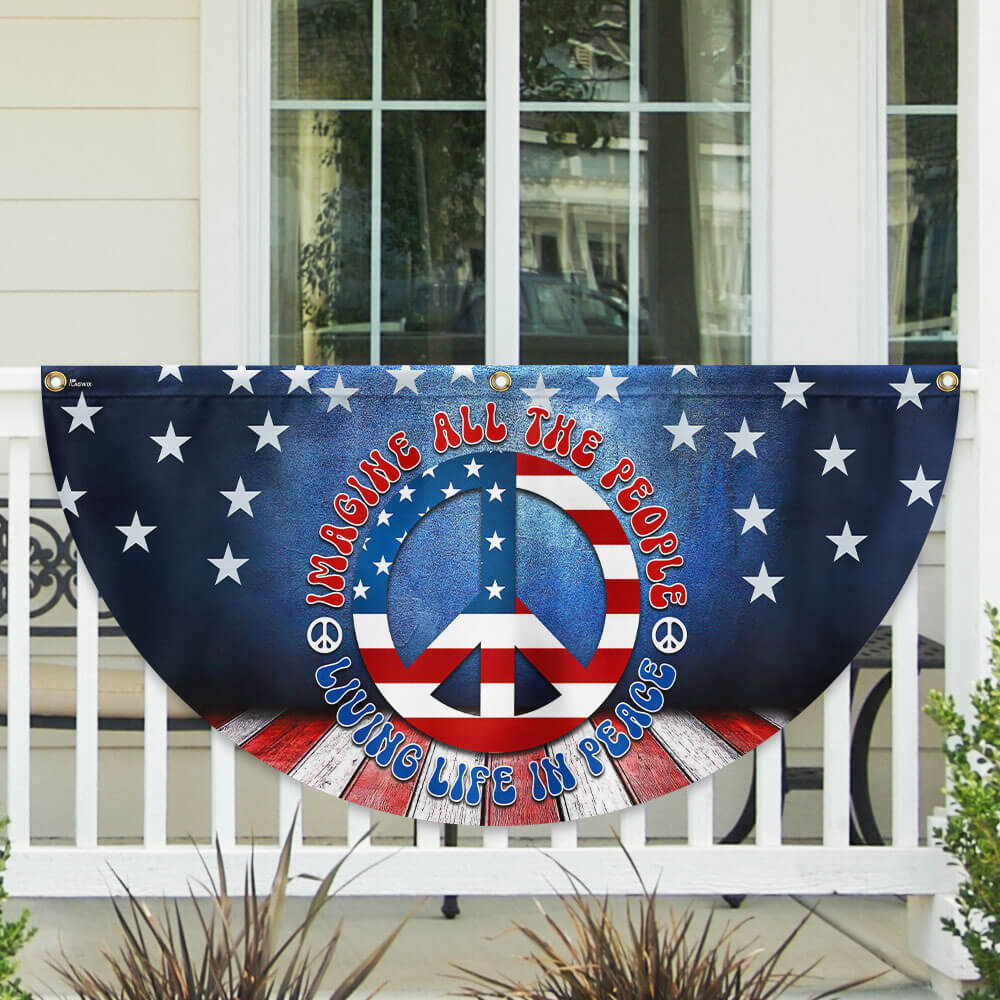 Hippie Peace Sign Living Life In Peace American Non-Pleated Fan Flag