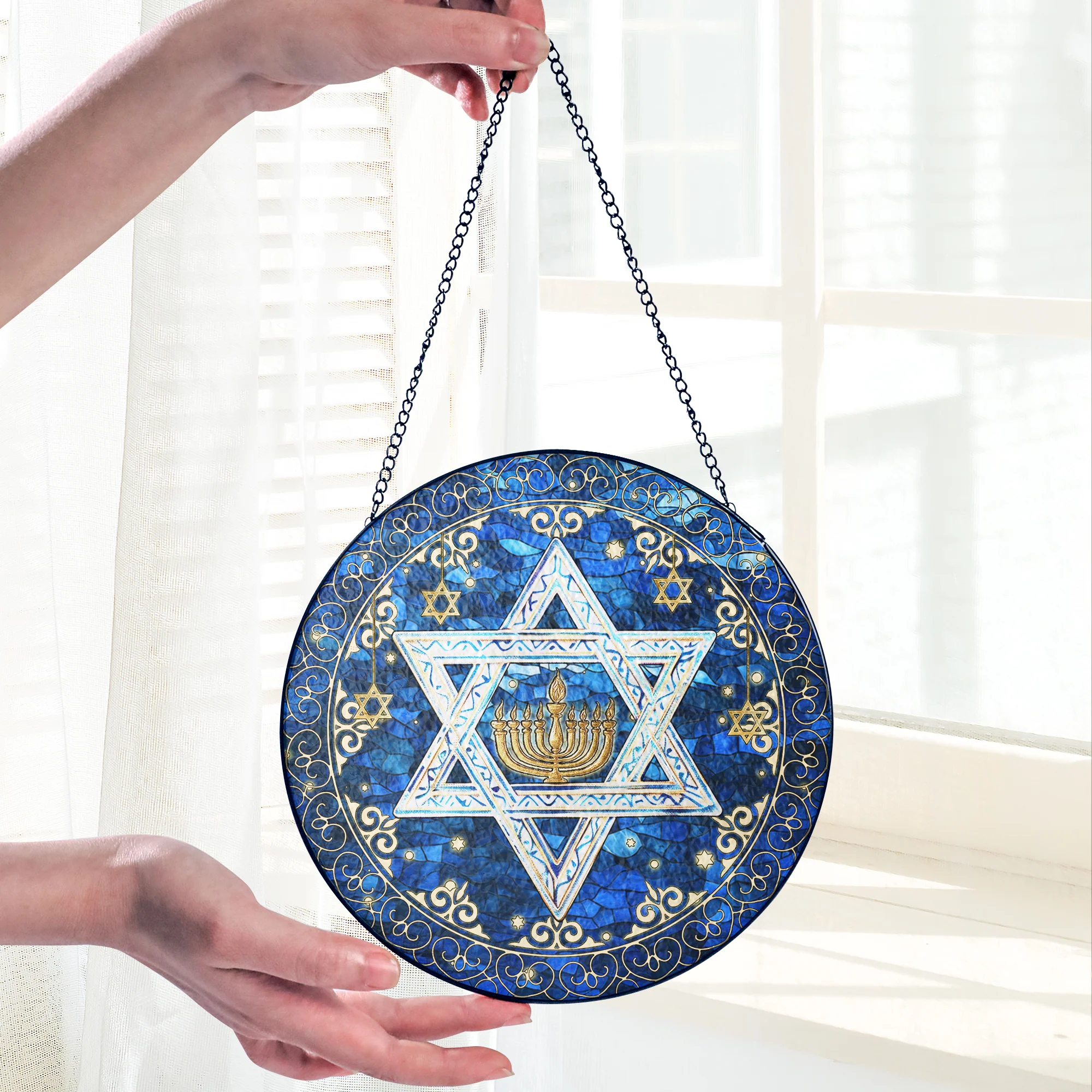 Jewish Star of David, Christmas Hanukkah Stained Glass Suncatcher 3-Day Shipping