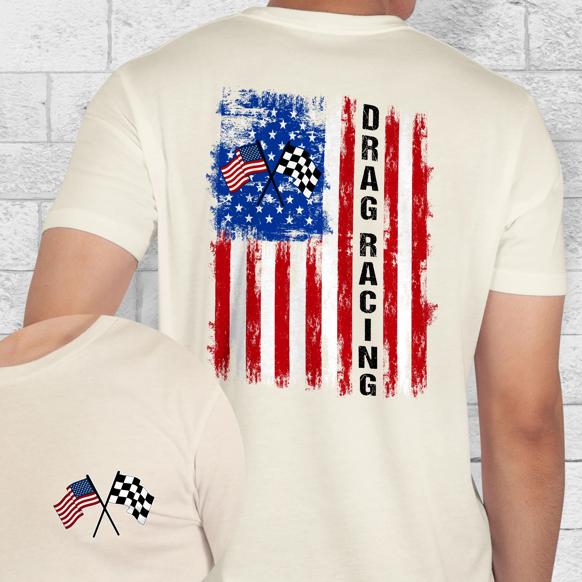 Patriotic Drag Racing Shirt, Race Car Driver with American Flag T-shirt