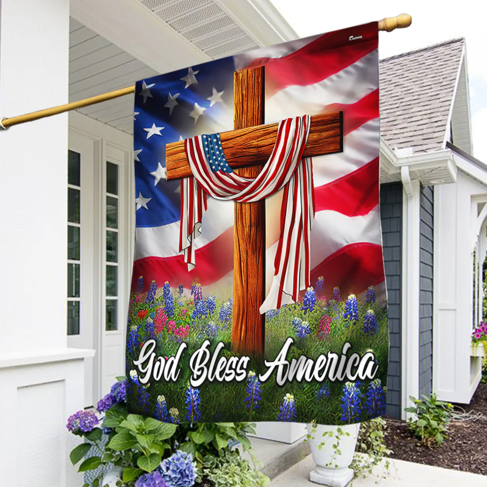 Jesus Christian Cross American Flag God Bless America Flag