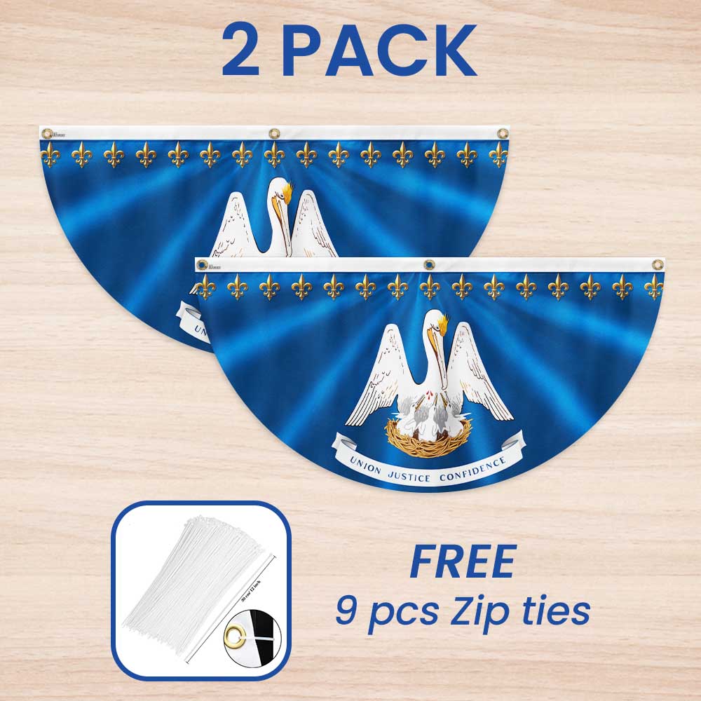 Louisiana Flag Brown Pelican Fleur-de-lis Louisiana Non-Pleated Fan Flag