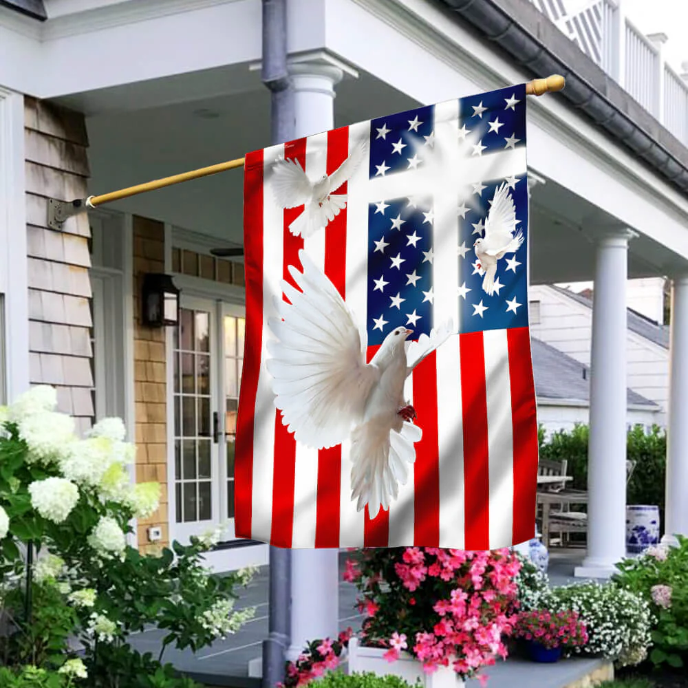 Peace Dove Christian Cross American Flag