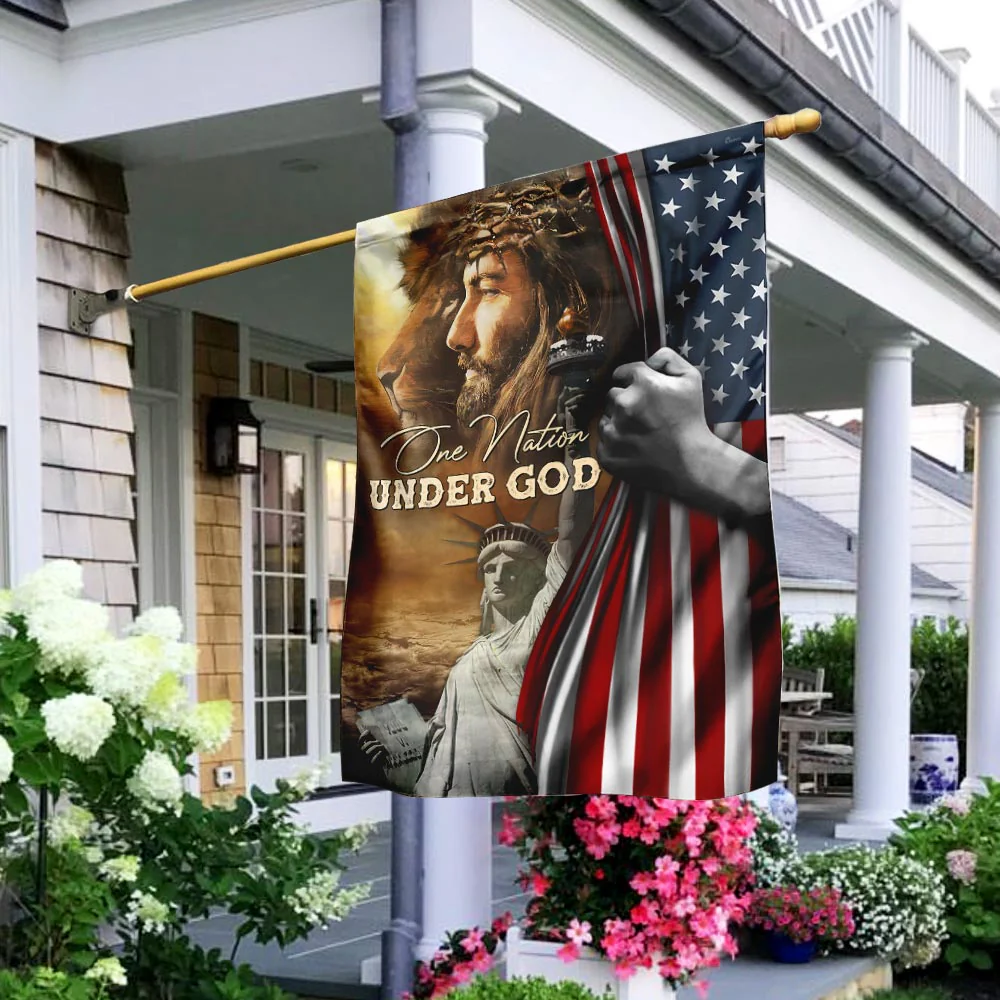 One Nation Under God Jesus Lion American Flag 3-Day Shipping