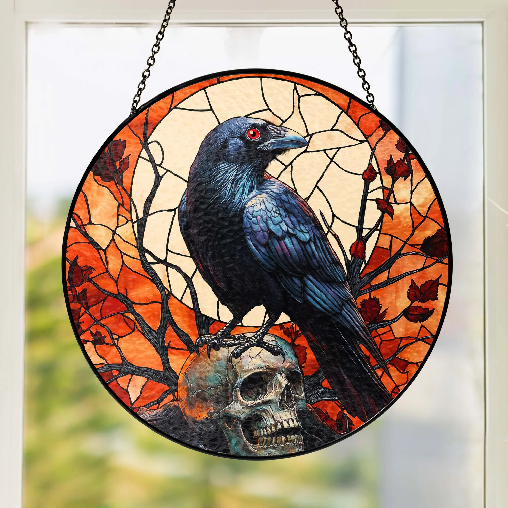 Raven Halloween Stained Glass Suncatcher 3-Day Shipping