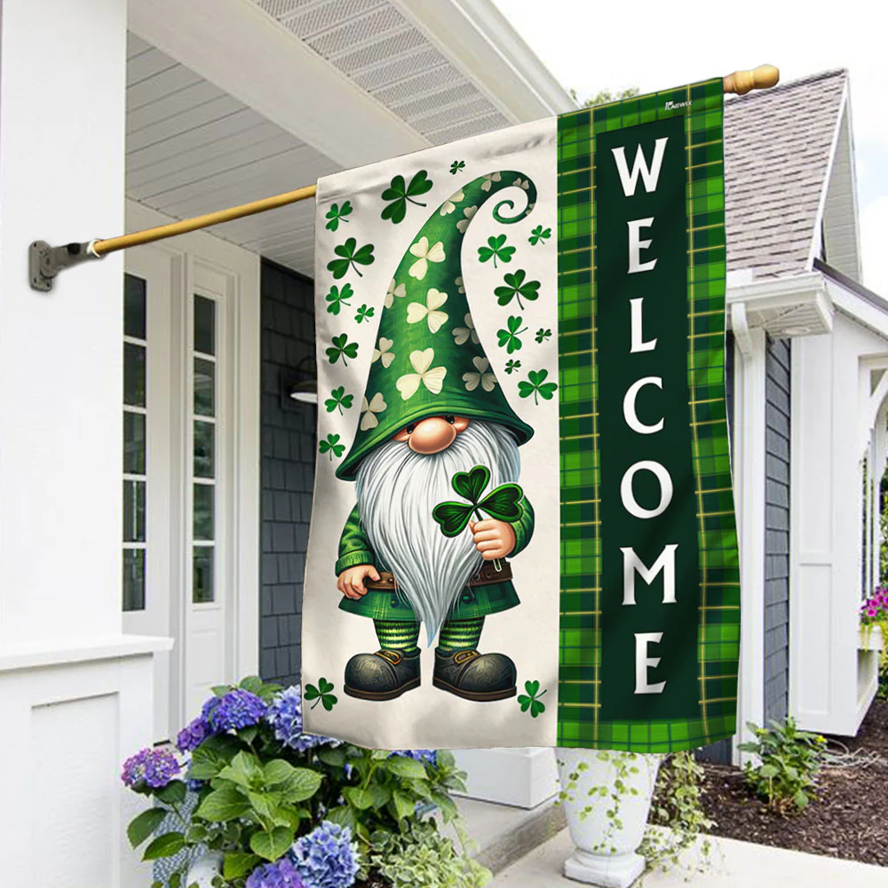 Bimipi  Irish Gnome St Patrick's Day Shamrock Flag