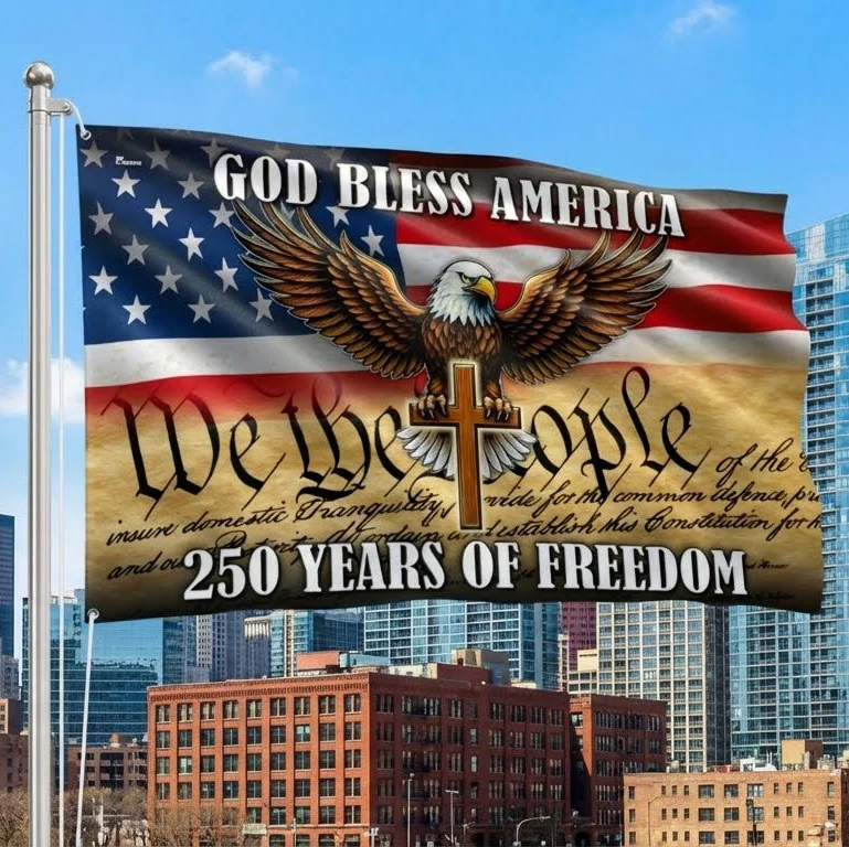 We The People Patriotic Eagle Cross 250 Years of Freedom Grommet Flag