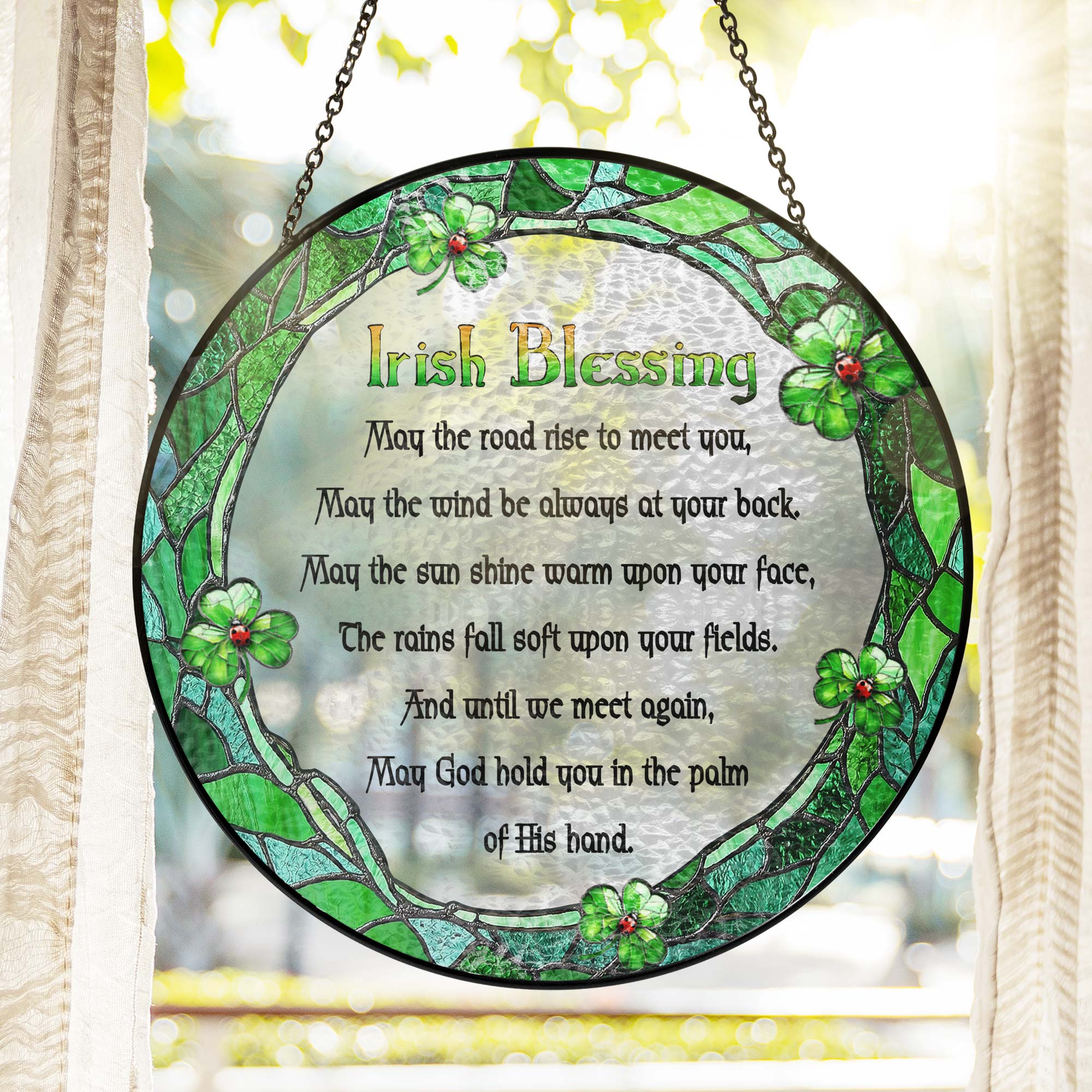 Irish Blessing May God Hold You St. Patrick's Day Stained Glass Suncatcher