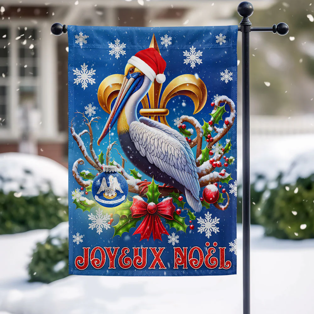 Joyeux Noel Pelican Louisiana Christmas Flag