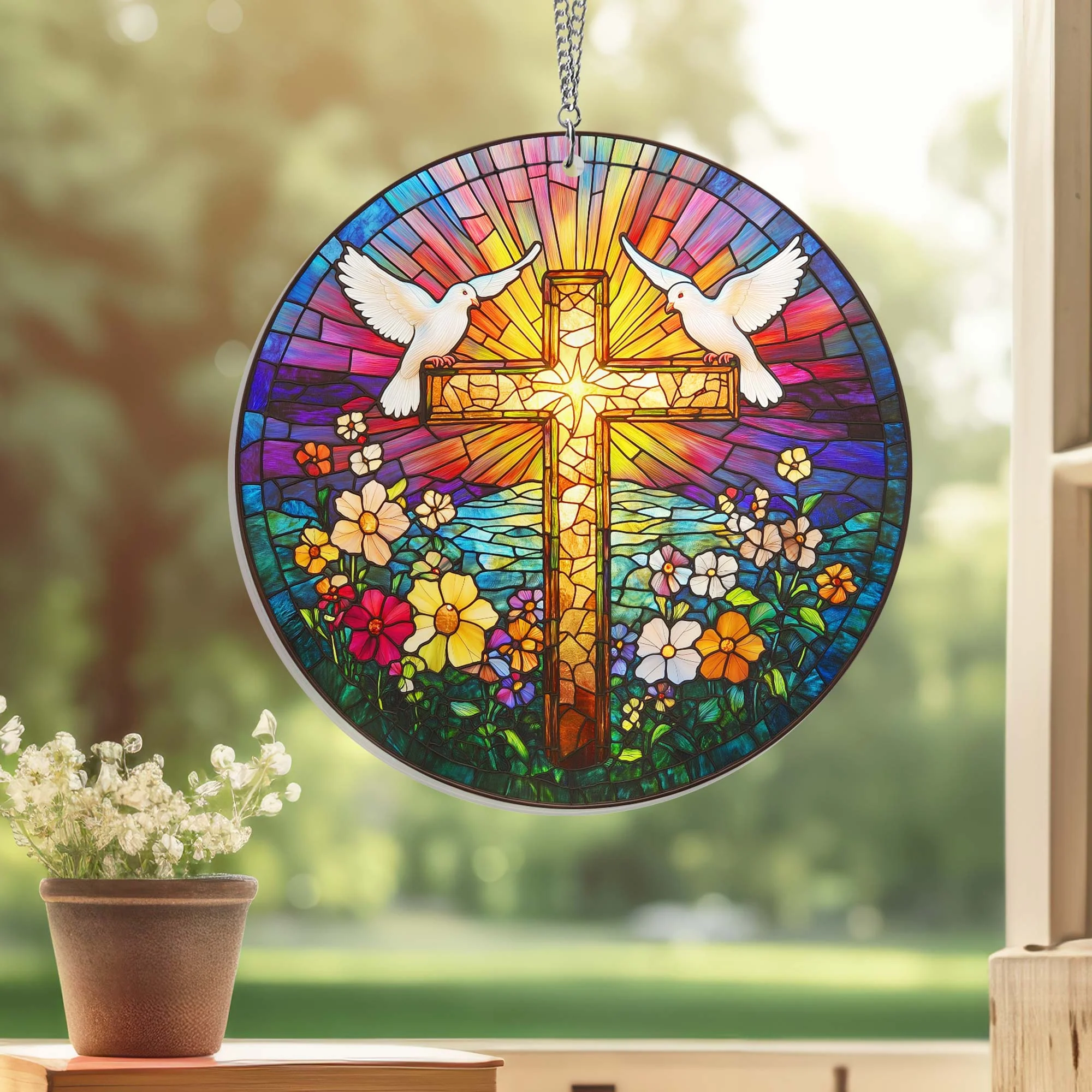 Christian Cross Religious Suncatcher Acrylic Hanging