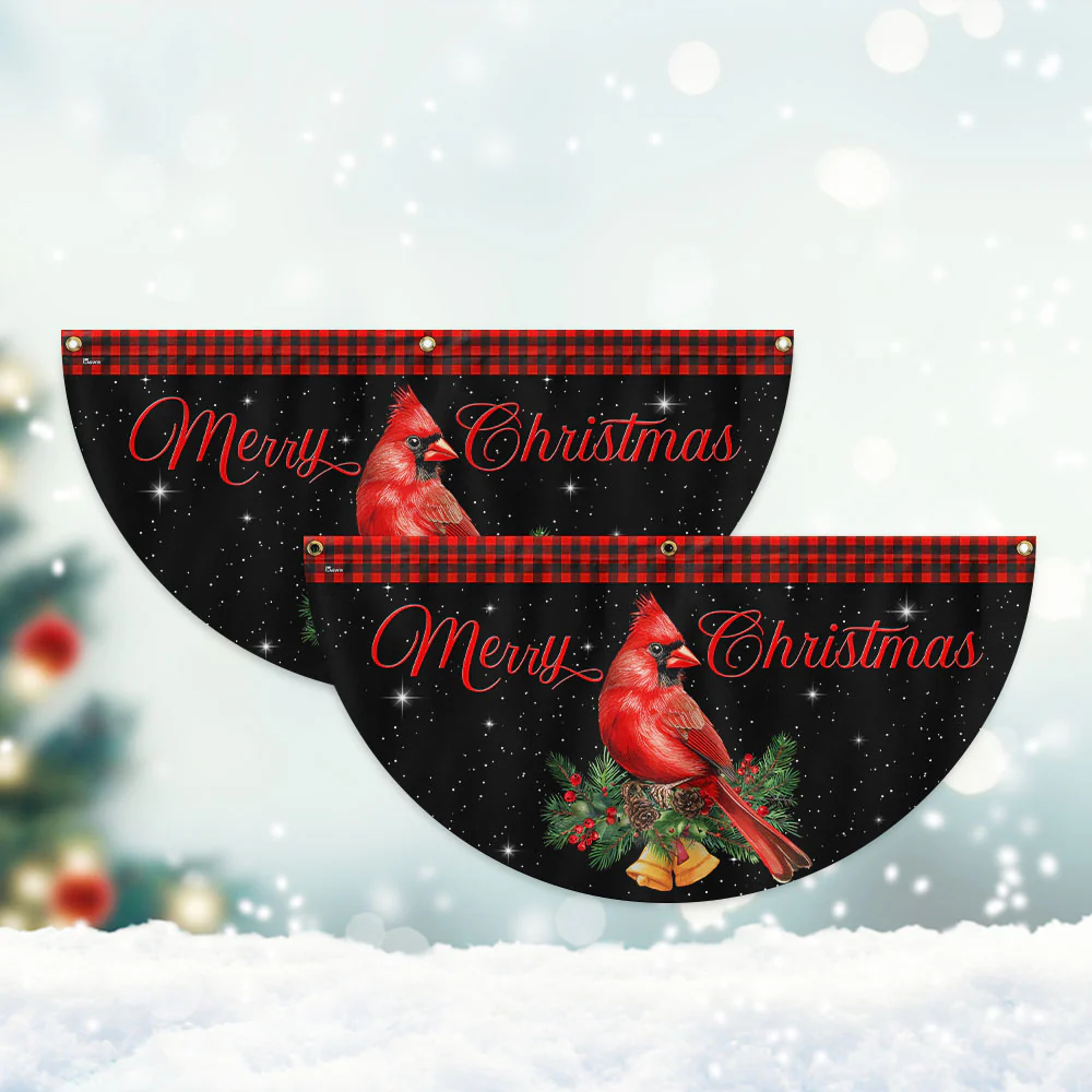 Cardinal Merry Christmas Fan Flag - Holiday Gift & Festive Home Décor, Non-Pleated  - 3-Day Shipping