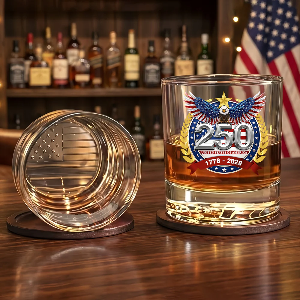 250th Anniversary of America 1776 2026 Crystal Printed Whiskey Glass