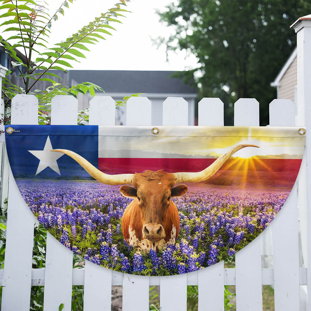 Texas Longhorn Bluebonnet Non-Pleated Fan Flag