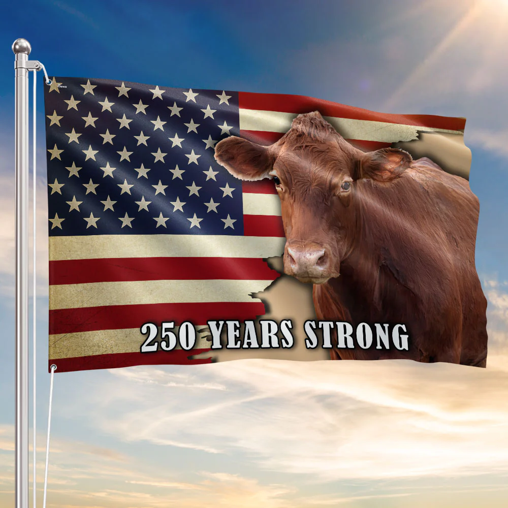 250 Years Strong Cow American Flag for Farmhouse Patriotic Decor