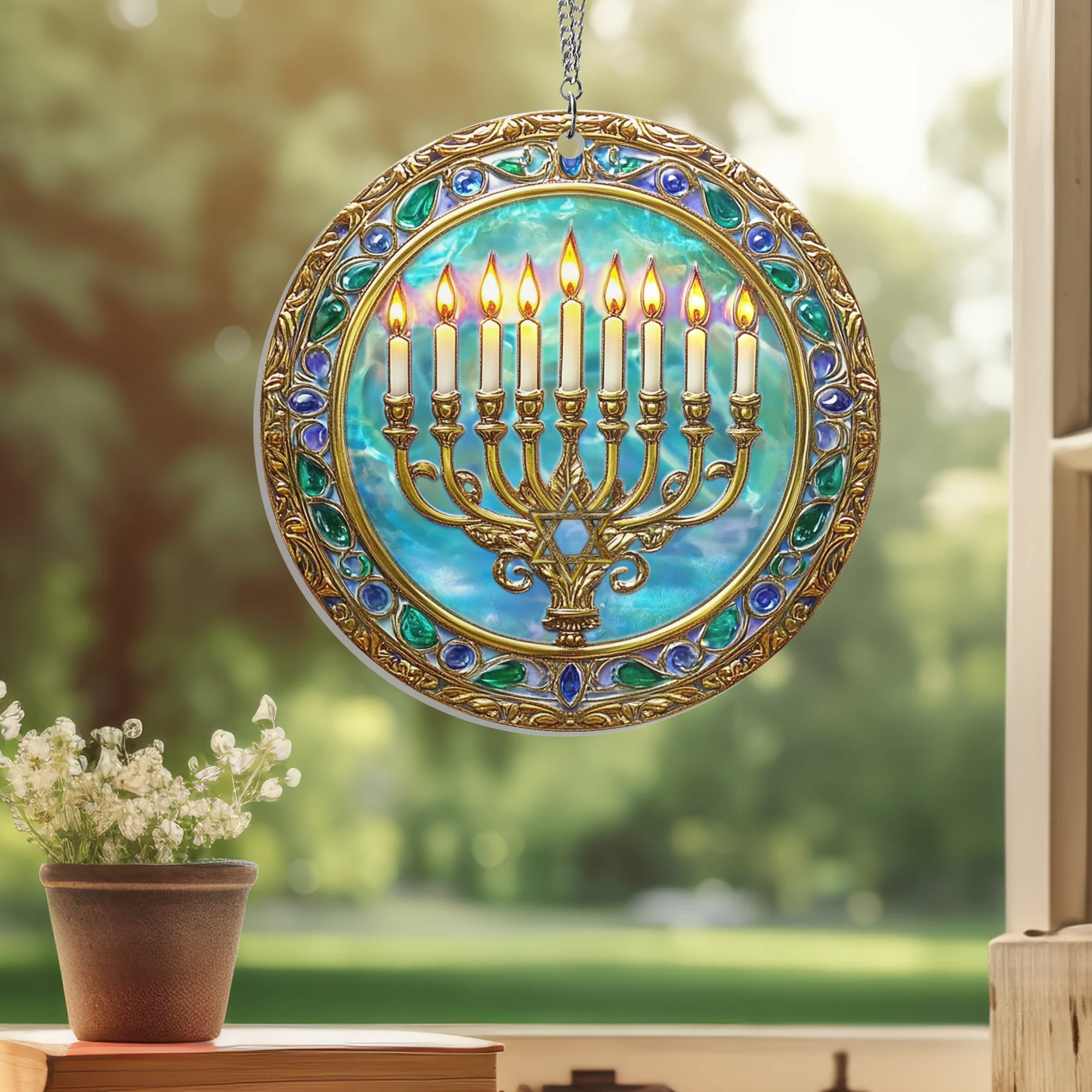 Hanukkah Menorah Jewish Suncatcher Acrylic Hanging