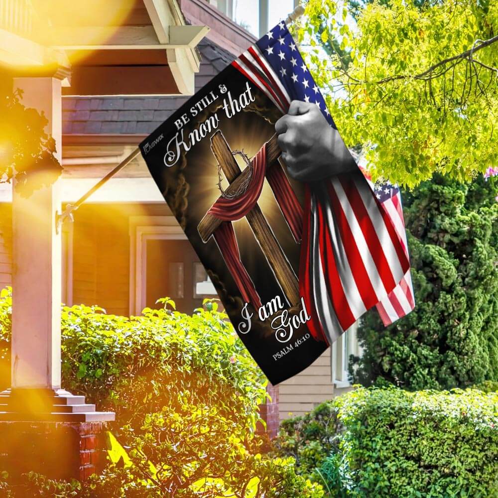 Jesus Christian Cross. Be Still And Know That I Am God American Flag