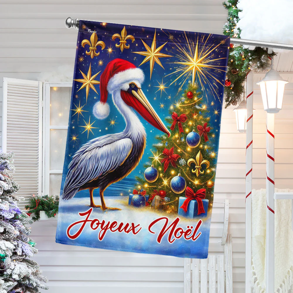 Christmas Louisiana Pelican Bird Joyeux Noël Flag