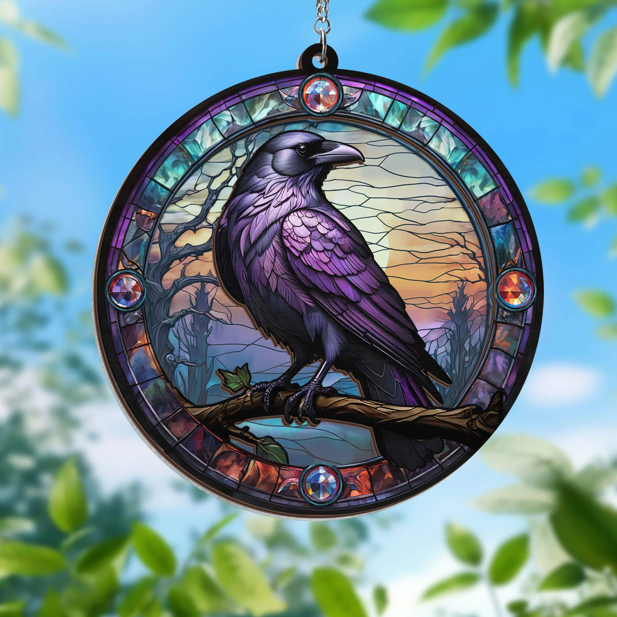Raven Gothic Crow 2 Layered Hanging Suncatcher
