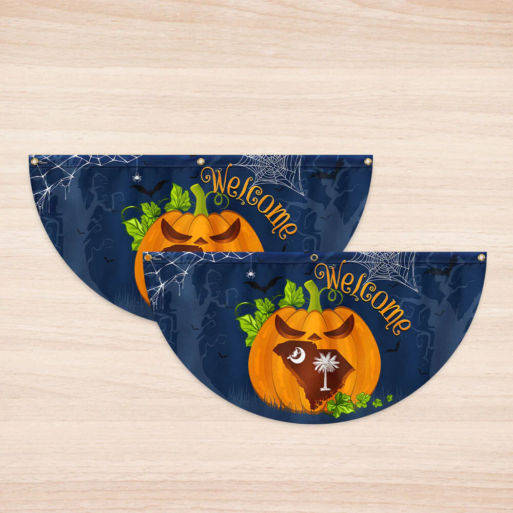 Welcome South Carolina Pumpkins Happy Fall Halloween Non-Pleated Fan Flag