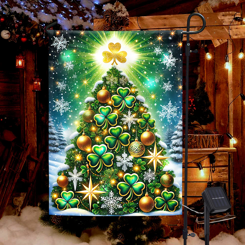 Christmas Irish Shamrock Solar LED Garden Flag