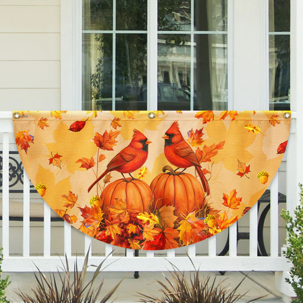 Welcome Fall Cardinals Autumn Leaves Pumpkin Fall Non-Pleated Fan Flag