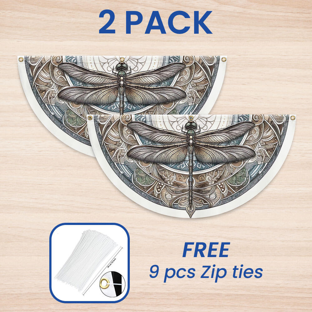 Dragonfly Mandala Non-Pleated Fan Flag
