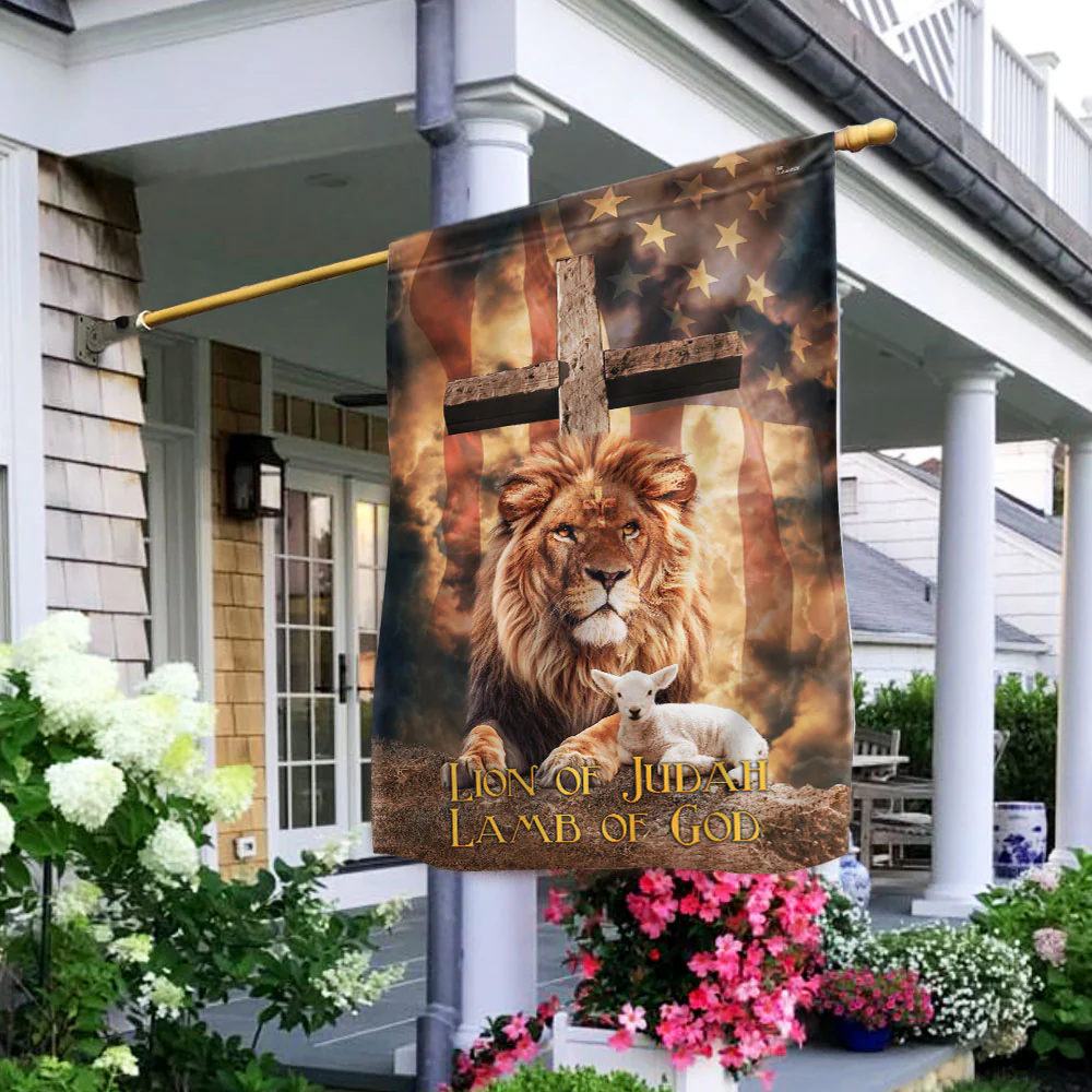 Lion of Judah, Lamb of God Cross American Flag 3 Day-Shipping 3-Day Shipping
