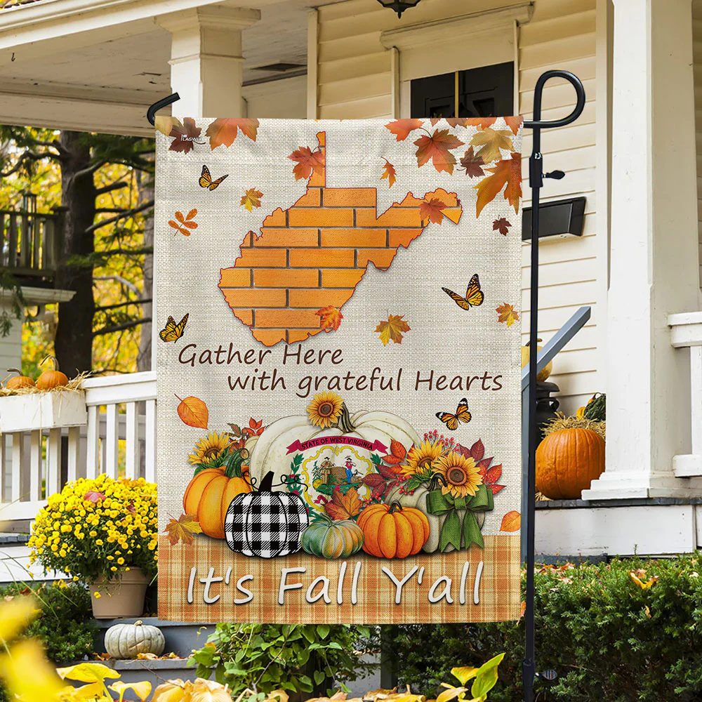 It's Fall Y'all Halloween Thanksgiving Pumpkin Fall West Virginia Flag TPT1132Fv3