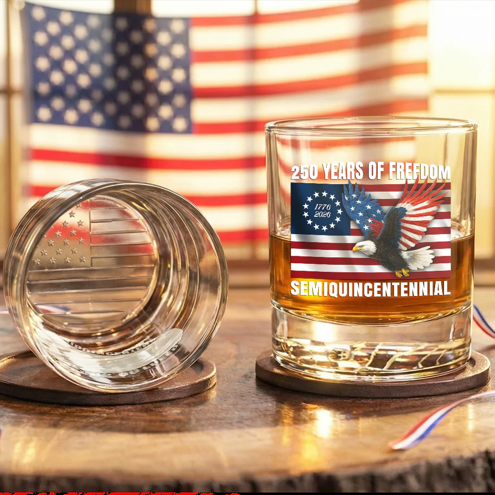 250 Years of Freedom Printed Whiskey Glass, Betsy Ross 250 Patriotic Gift