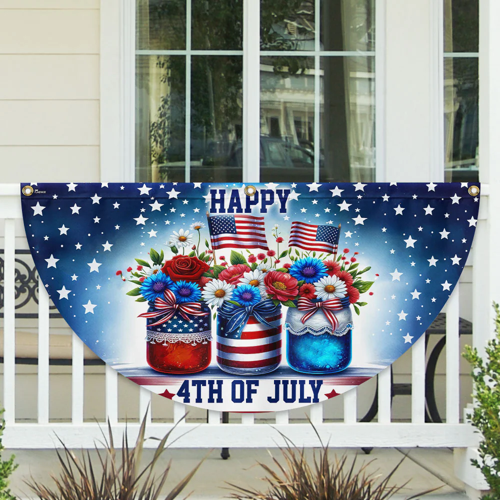 Independence Day Patriotic Flowers 4th Of july Floral Non-Pleated Fan Flag