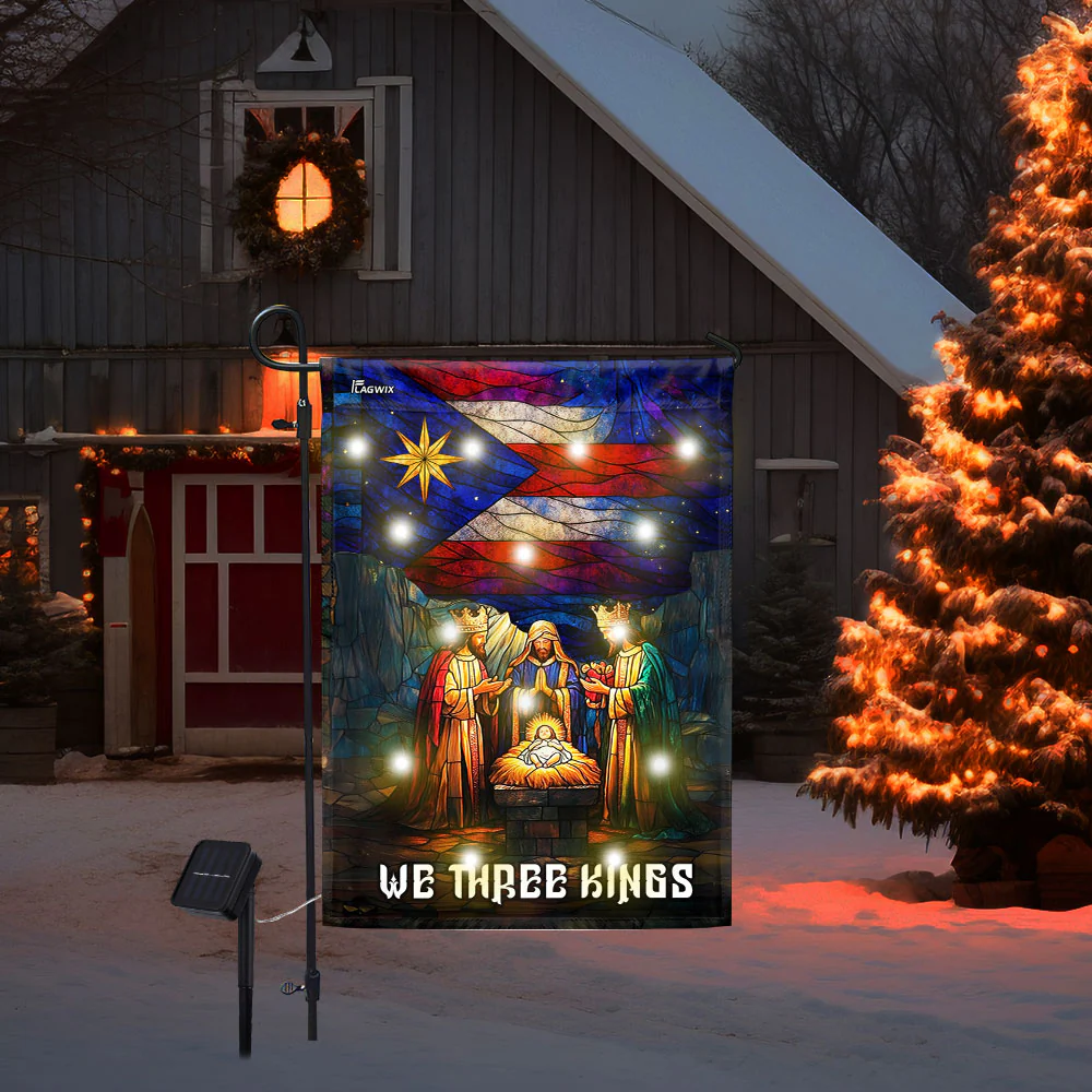 We Three Kings Puerto Rico Solar LED Garden Flag for Christmas Christian Decor