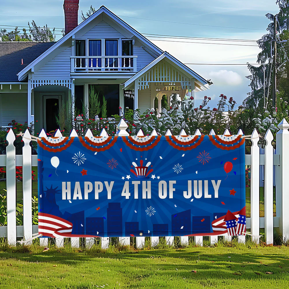 Happy Fourth of july Banner – Patriotic Fence Decoration for Independence Day