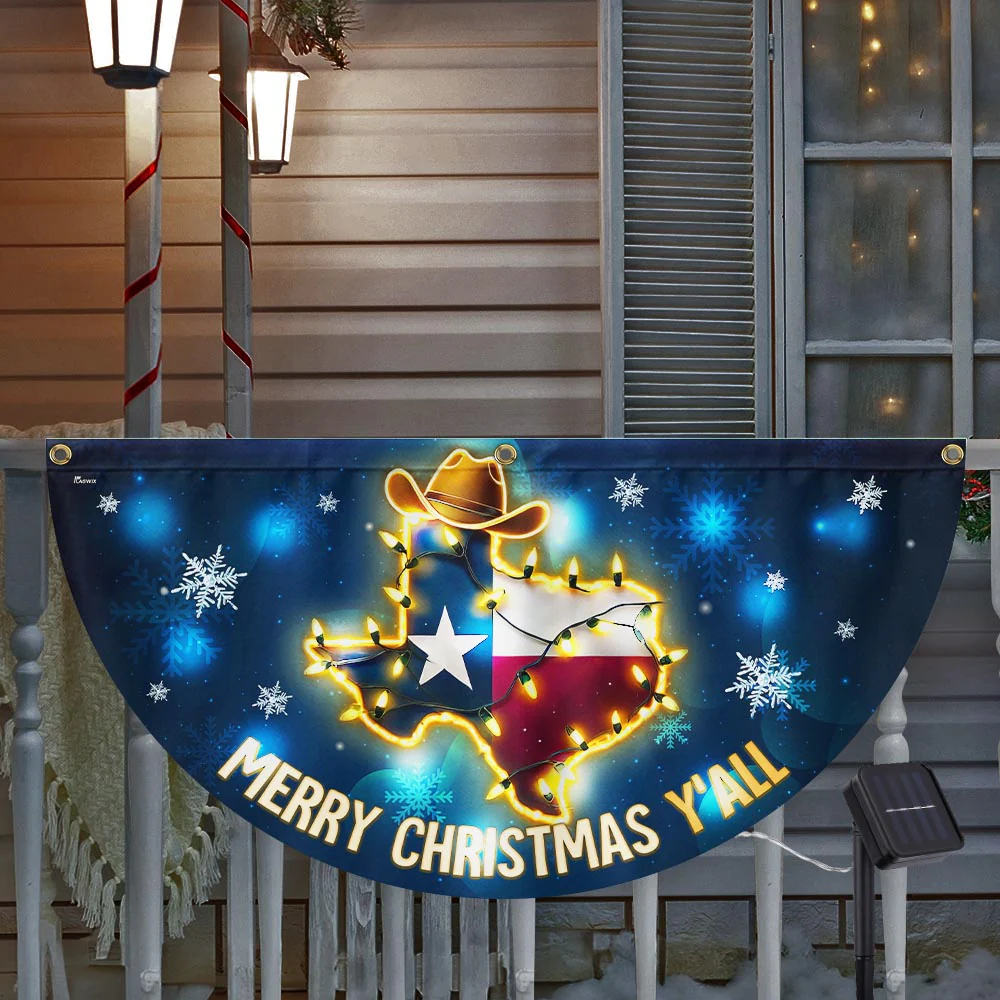 Texas Merry Christmas Y'all Solar LED Fan Flag