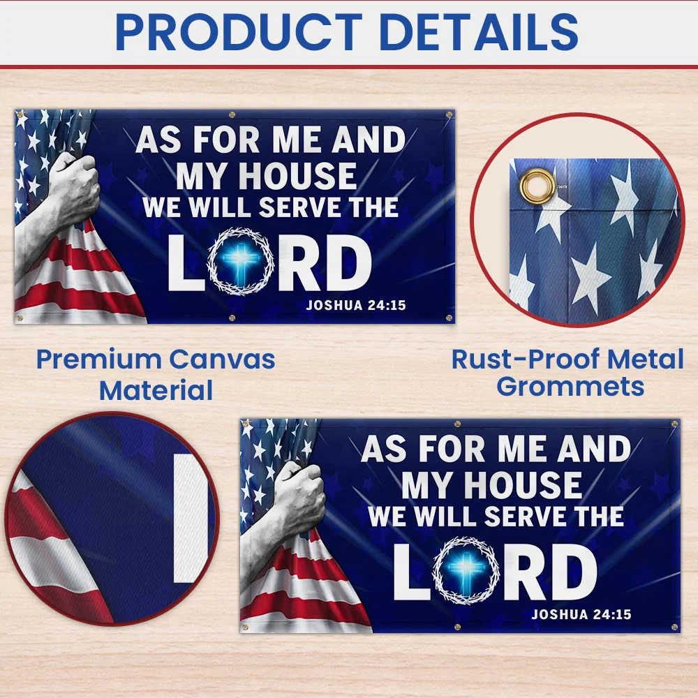 Jesus Christian American  We Will Serve The Lord Fence Banner