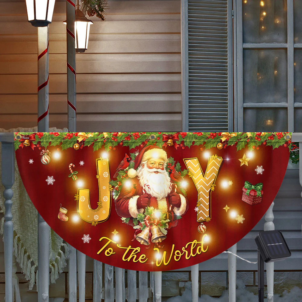 Santa Cardinal Joy to The World Christmas Solar LED Fan Flag