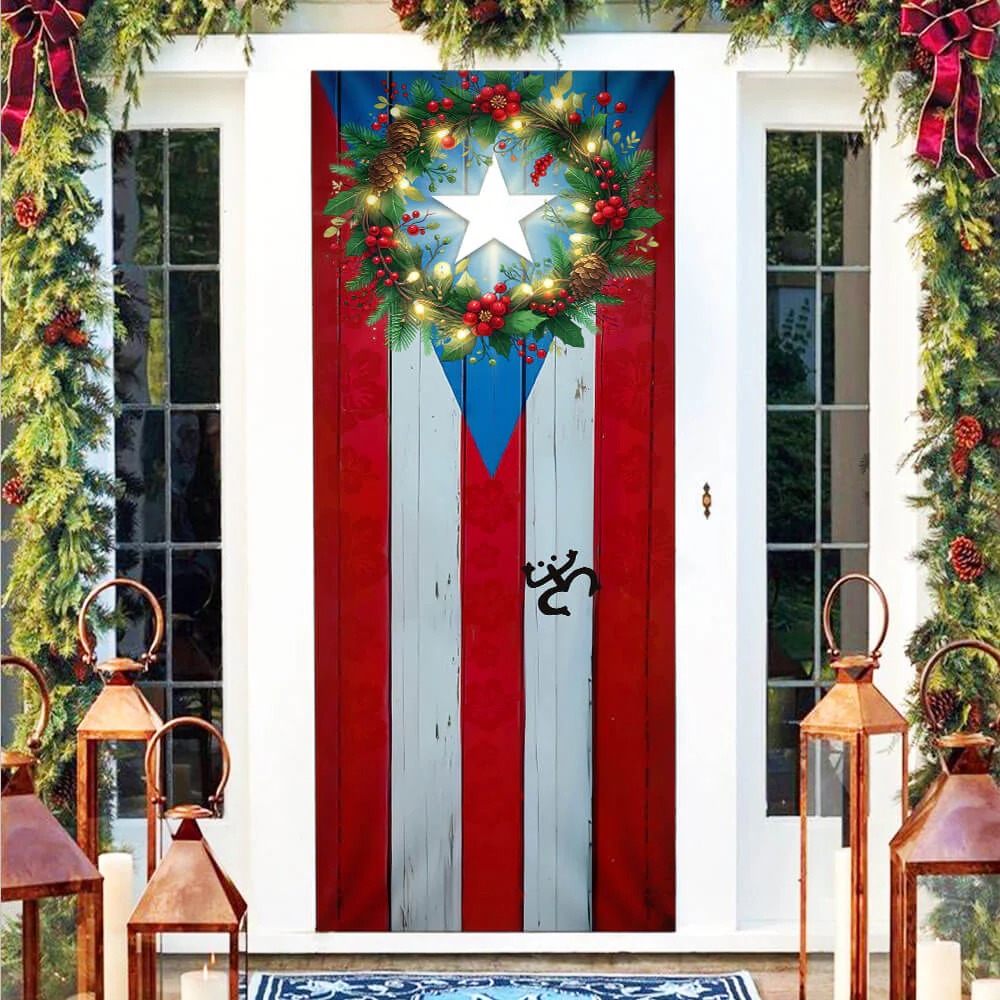 Puerto Rico Boricua with Christmas Wreath Puerto Rican Door Cover