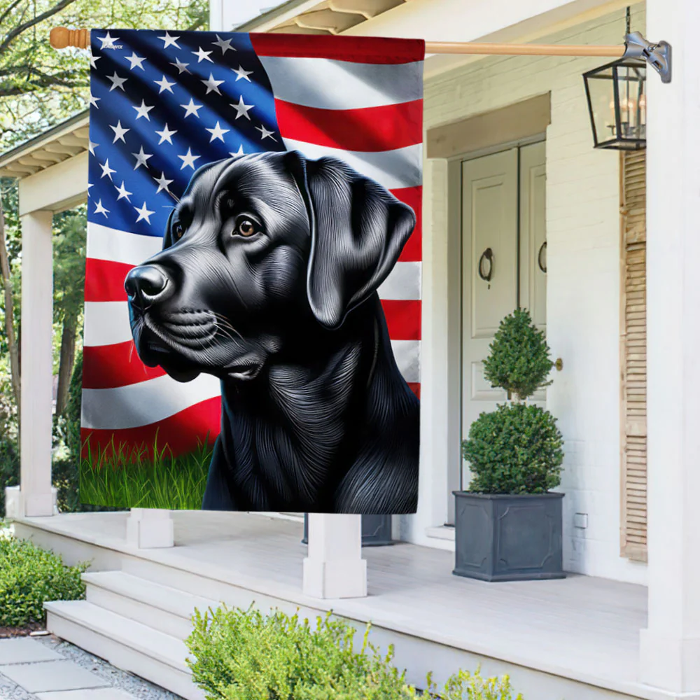 Bimipi  Black Labrador Dog American Flag
