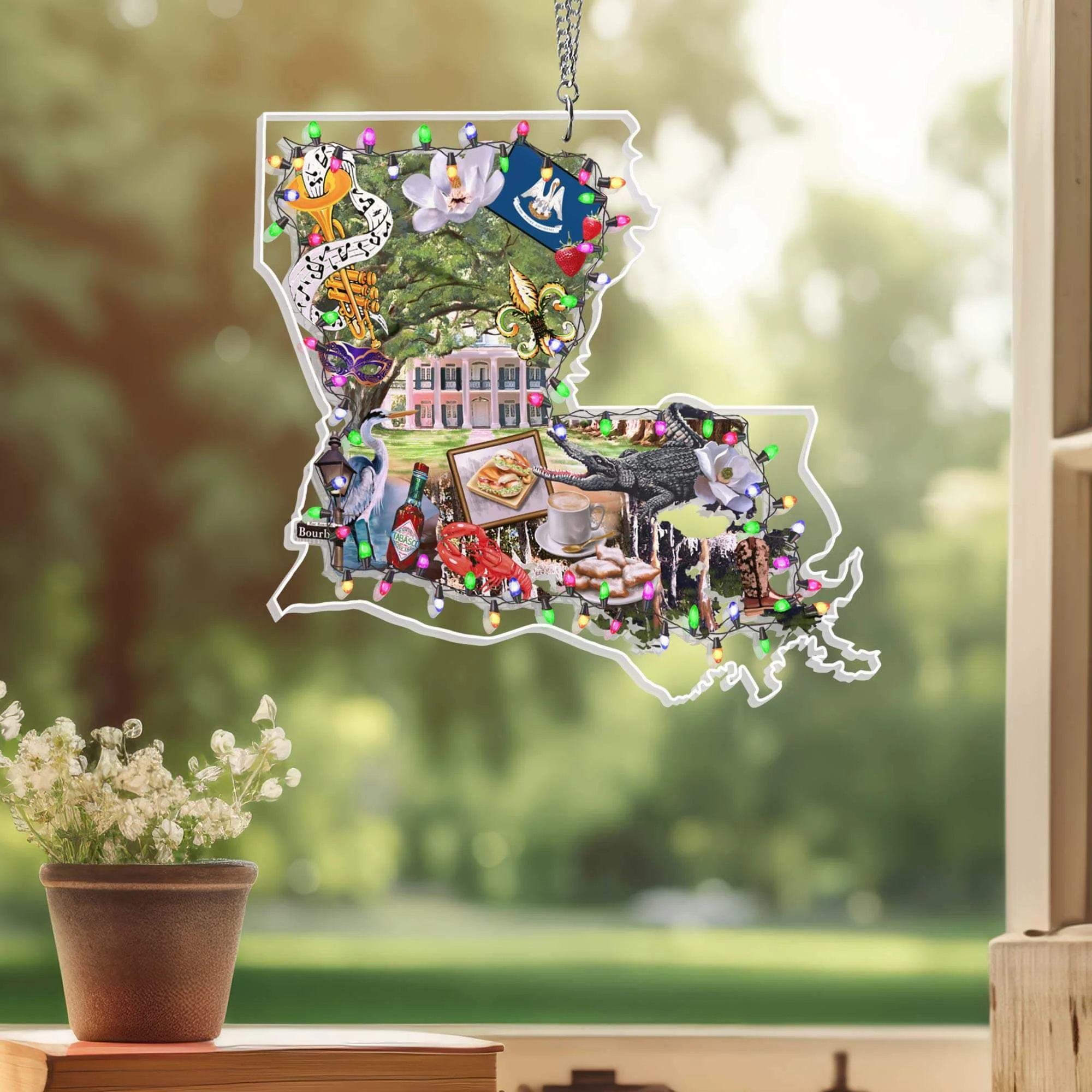 Merry Christmas Louisiana Suncatcher Acrylic Hanging
