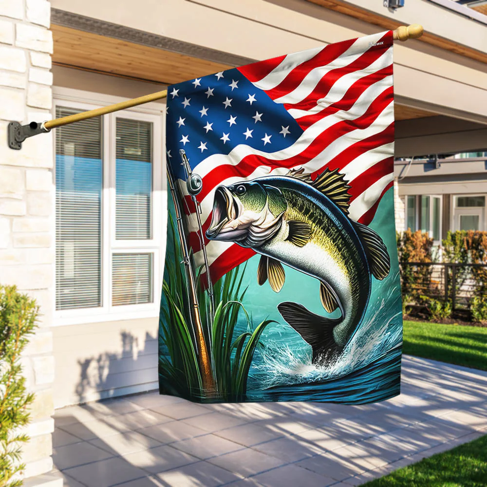 Bass Fishing American Flag