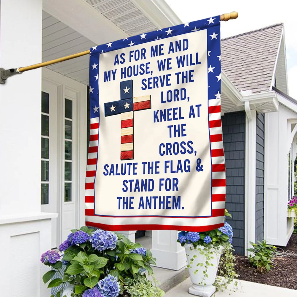 Jesus Cross American Flag As For Me and My House Flag