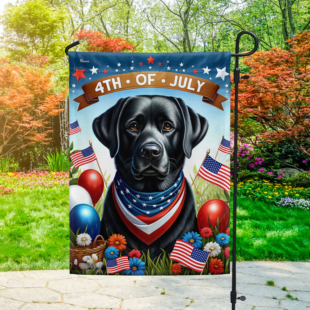 Bimipi American Flag - Black Labrador Retriever Dog 4th Of july Flag Wrapped in Glory
