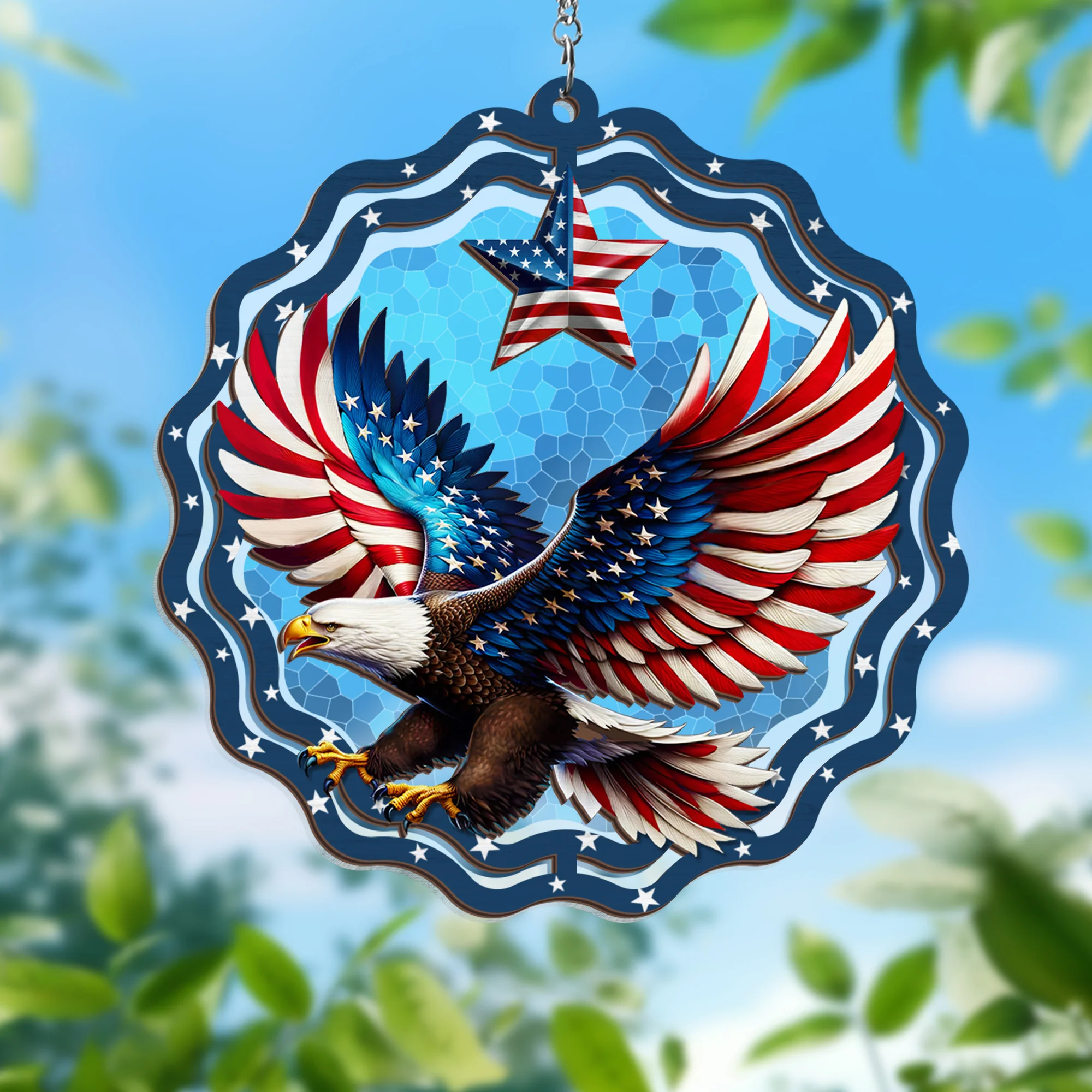 Patriotic Eagle Suncatcher - 2-Layered Hanging Acrylic Ornament - Perfect Gift for Veterans & American Pride