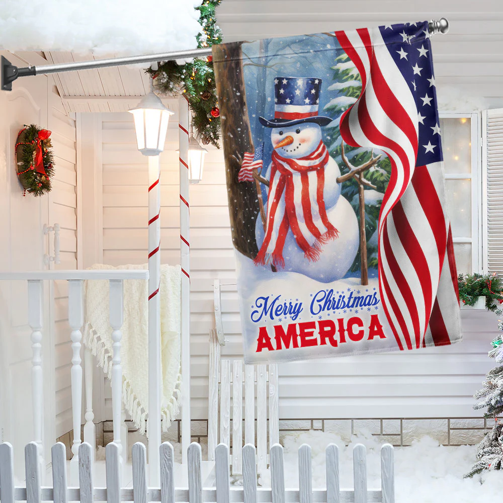 Snowman Merry Christmas American Flag