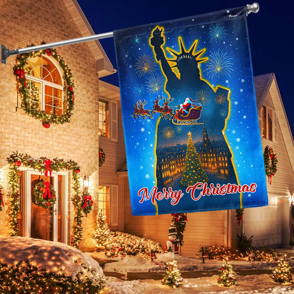Statue of Liberty Merry Christmas Flag for Patriotic Holiday Decor