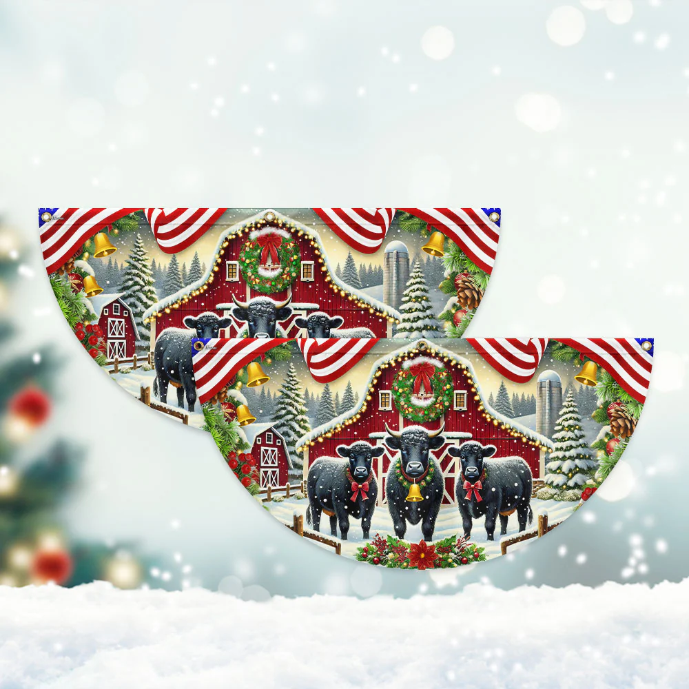 Angus Cattle Christmas Black Angus Cow Farm Animals Non-Pleated Fan Flag