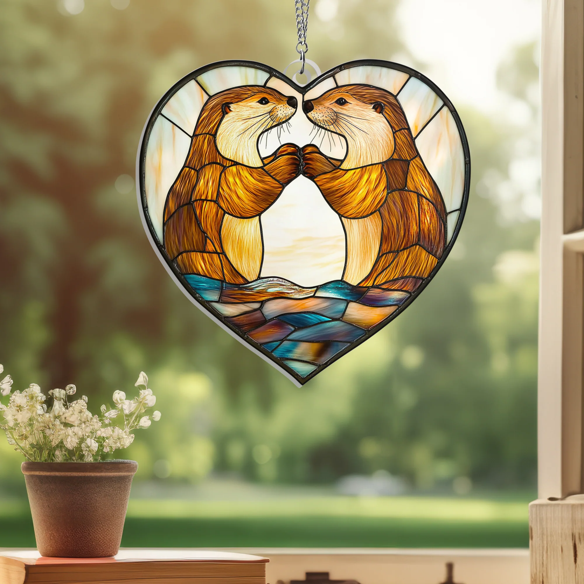 Valentine's Day Gifts Otter Couple Acrylic Suncatcher Hanging Sign